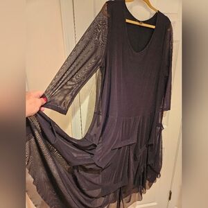 Kozan black midi-length dress, sheer overlay 2x